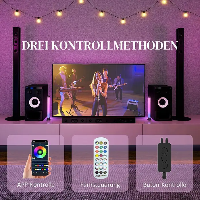Homcom Tischleuchte - 8 W, L x B x H: 6 x 6 x 32,5 cm, Weiß, Weiß, Sonstige - Drei Steuerungsmethoden (App, Fernbedienung, Tasten) für Ambientebeleuchtung in einem Home-Entertainment-Setup.