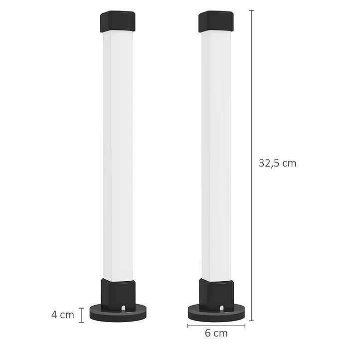 Homcom Tischleuchte - 8 W, L x B x H: 6 x 6 x 32,5 cm, Weiß, Weiß, Sonstige - Zwei schwarz-weiße, rechteckige LED-Gartenleuchten mit Sockel, 32,5 cm hoch.