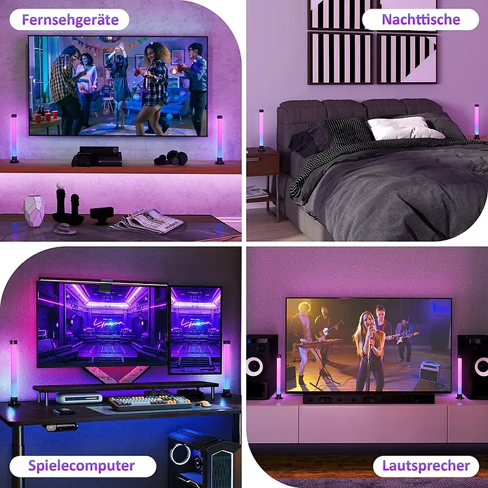 Homcom Tischleuchte - 8 W, L x B x H: 6 x 6 x 32,5 cm, Weiß, Weiß, Sonstige - Farbwechselnde LED-Lichtleisten schaffen Ambiente für Fernseher, Nachttische, Gaming-Setups und Lautsprecherbereiche.