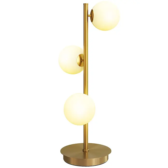 Homcom Tischleuchte - 25 W, L x B x H: 24 x 24 x 53 cm, Gold, Weiß, G9 - Messingfarbene Tischlampe mit drei beleuchteten milchweißen Glaskugeln und rundem Fuß.