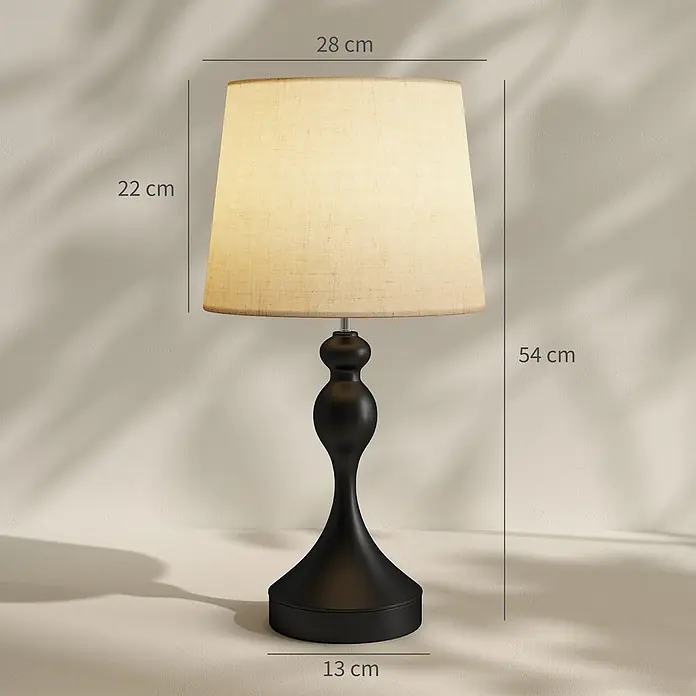 Homcom Tischleuchte - 40 W, L x B x H: 28 x 28 x 54 cm, Schwarz, Cremeweiß, E27 - Elegante schwarze Tischlampe mit geschwungenem Sockel und beigefarbenem Stoffschirm. Sie ist 54 cm hoch.