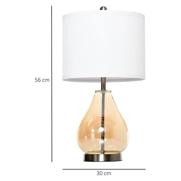 Homcom Tischleuchte - 40 W, L x B x H: 30 x 30 x 56 cm, Bernstein, Weiß, E27 - Tischleuchte aus bernsteinfarbenem Glas mit weißem Schirm, Metalldetails. 56 cm hoch, 30 cm breit.