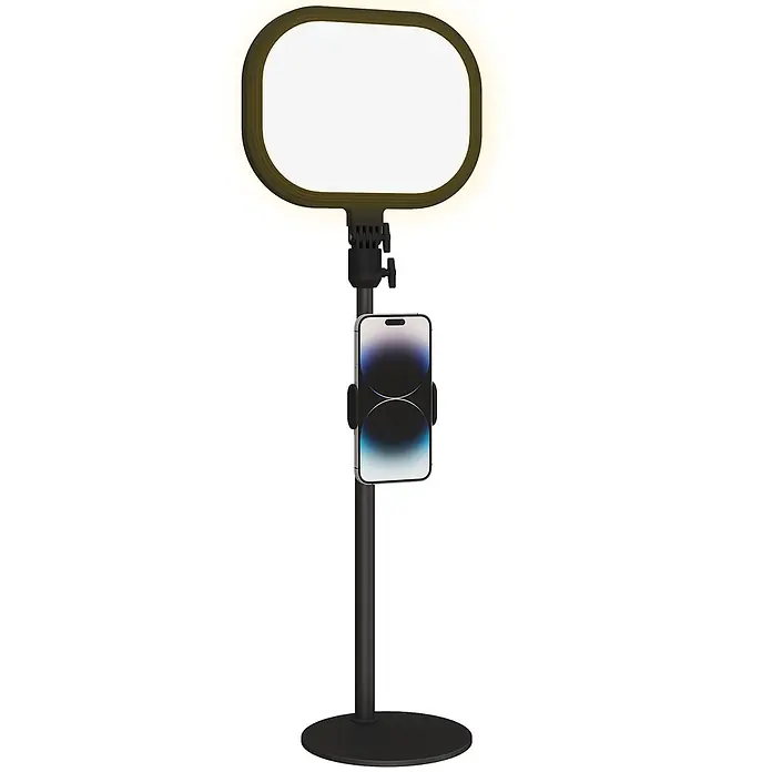Homcom Tischleuchte - 10 W, L x B x H: 23 x 23 x 65 cm, Schwarz, Schwarz, Sonstige - Schwarzer Studio-Lichtständer mit leuchtendem rechteckigem Lichtpanel und angebrachtem Smartphone-Halter.