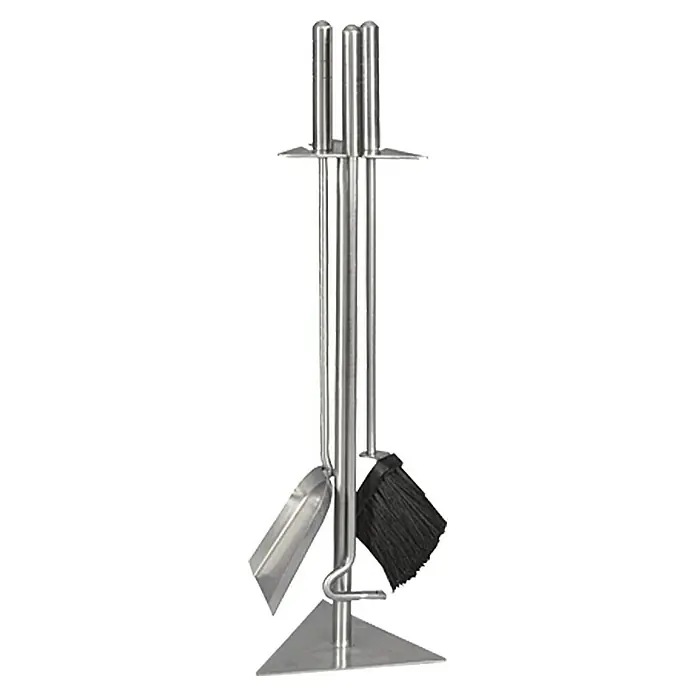 Lienbacher Kamingarnitur - 3 -tlg., Edelstahl, Höhe: 66 cm - Kamingarnitur aus Edelstahl mit Schaufel, Besen und Schürhaken auf einem dreieckigen Sockel für eine stilvolle Kaminpflege.