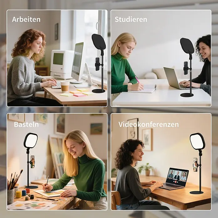 Homcom Tischleuchte - 10 W, L x B x H: 23 x 23 x 65 cm, Schwarz, Schwarz, Sonstige - Schwarze LED-Tischlampe mit Telefonhalterung, vielseitig einsetzbar für Arbeit, Studium, Basteln und Videokonferenzen.