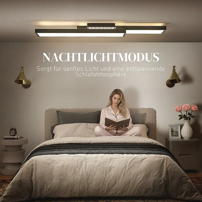 Homcom Deckenleuchte - 43 W, L x B x H: 70 x 30 x 7 cm, Schwarz, Schwarz, Sonstige - Moderne schwarze LED-Deckenleuchte im Schlafzimmer, spendet sanftes Licht.