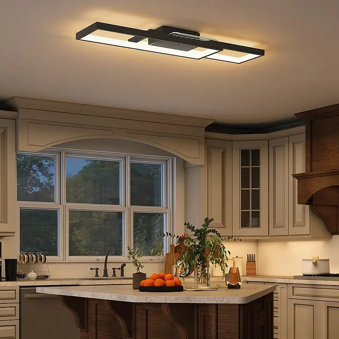 Homcom Deckenleuchte - 43 W, L x B x H: 70 x 30 x 7 cm, Schwarz, Schwarz, Sonstige - Moderne schwarze LED-Deckenleuchte in einer Küche.