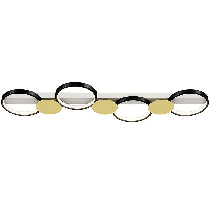 Homcom Deckenleuchte - 38 W, L x B x H: 100 x 31 x 7 cm, Schwarz, Gold, Schwarz, Gold, Sonstige - Moderne lineare Deckenleuchte mit schwarzen Ringen und goldenen ovalen Akzenten.