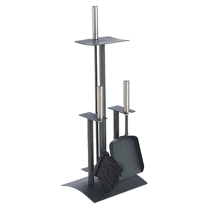 Lienbacher Juego de utensilios para chimenea (3 piezas, Antracita, Altura: 64 cm, Acero inoxidable)