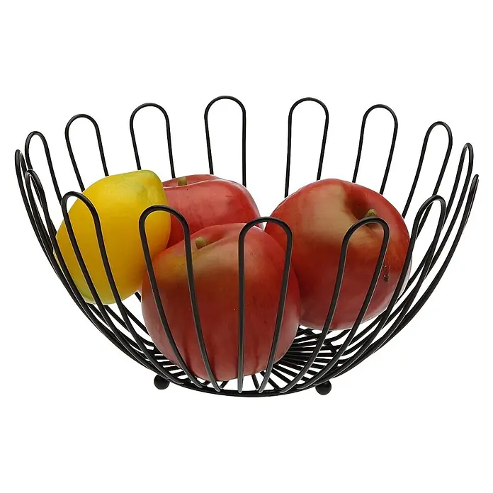 Versa Bol frutero - Ø x Al: 26 x 14 cm, Negro - Frutero de alambre negro con frutas variadas.
