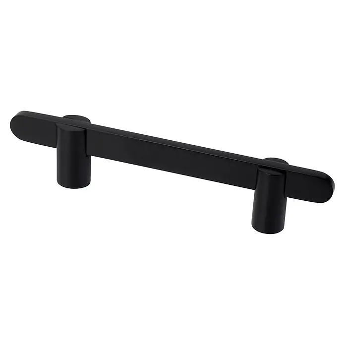 Nesu Tirador para muebles - Distancia entre orificios: 96 mm, Negro, 4 ud. - Tirador de mueble negro mate con barra plana rectangular y dos postes cilíndricos.