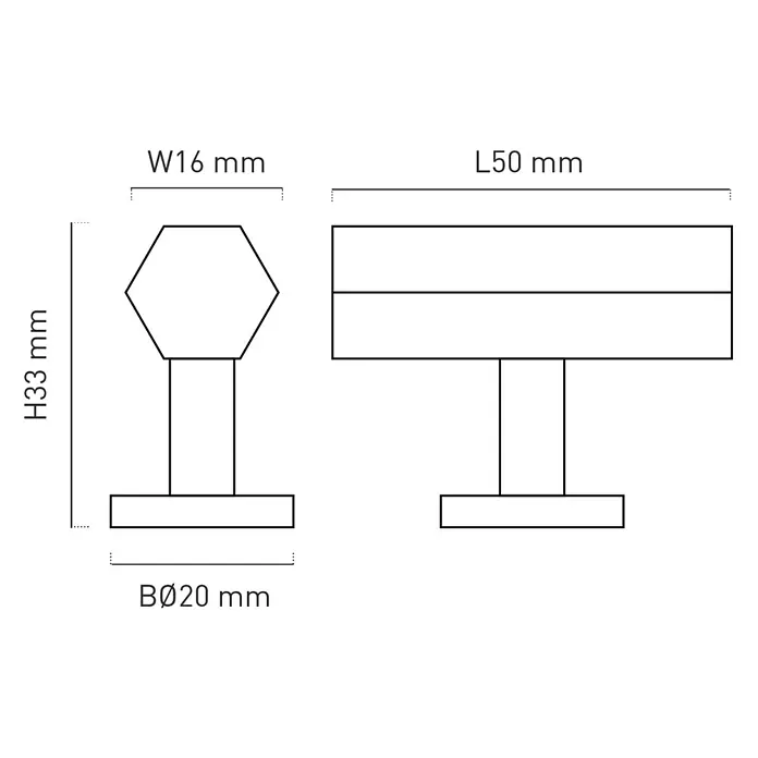 Nesu Tirador para muebles - L x Al: 50 x 30 mm, Hexagonal, Bronce envejecido, 6 ud. - Pomo para muebles con cabeza hexagonal (W16mm) y rectangular (L50mm); H33mm, base Ø20mm.