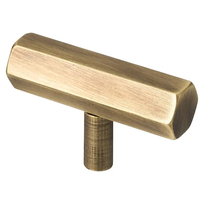 Nesu Tirador para muebles - L x Al: 50 x 30 mm, Hexagonal, Bronce envejecido, 6 ud. - Tirador hexagonal en forma de T para cajones, acabado latón envejecido.