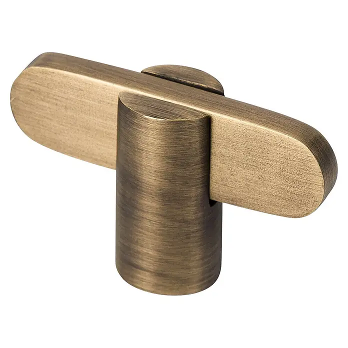 Nesu Tirador para muebles - L x Al: 50 x 32 mm, Bronce envejecido, 6 ud. - Tirador en T de latón antiguo cepillado para muebles.