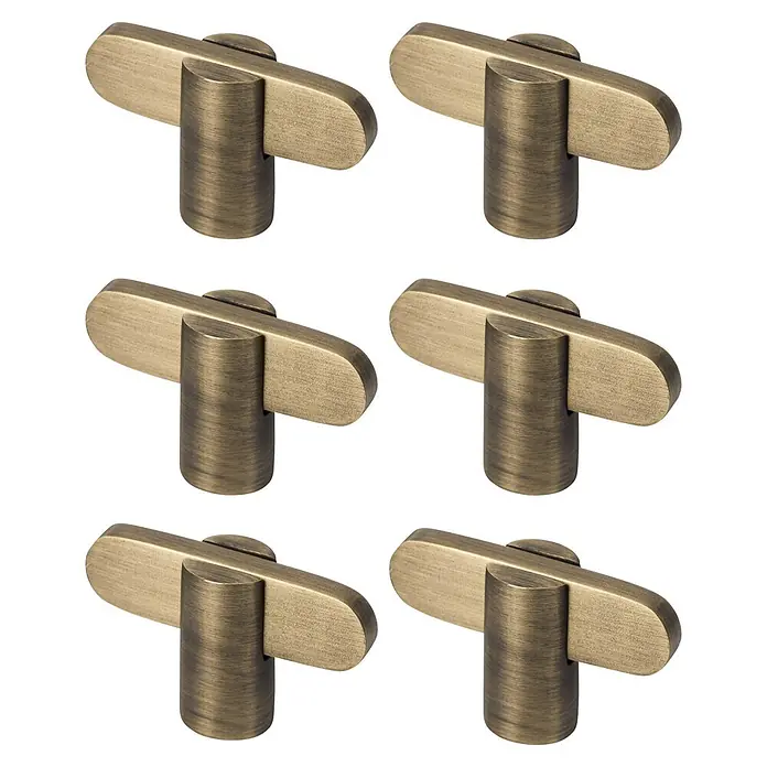 Nesu Tirador para muebles - L x Al: 50 x 32 mm, Bronce envejecido, 6 ud. - Tirador de mueble en T de latón cepillado.