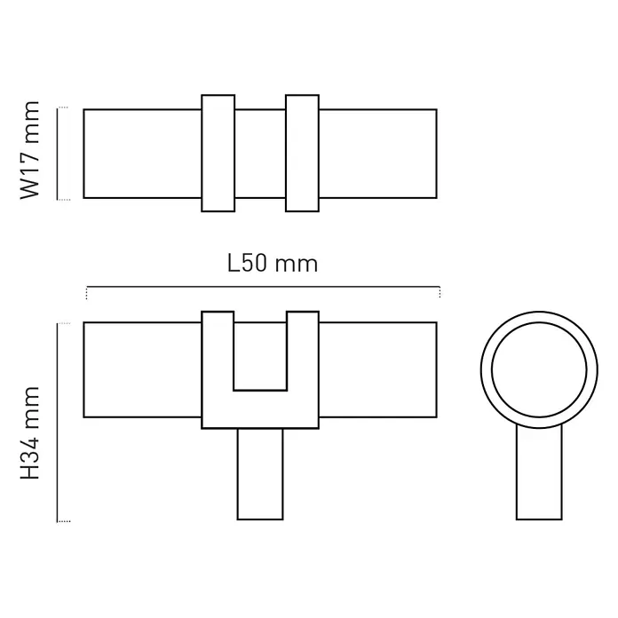 Nesu Tirador para muebles Doble Loop - L x Al: 50 x 34 mm, Negro, 6 ud. - Dibujo técnico de hebilla en U con dos bucles, L50mm W17mm H34mm.