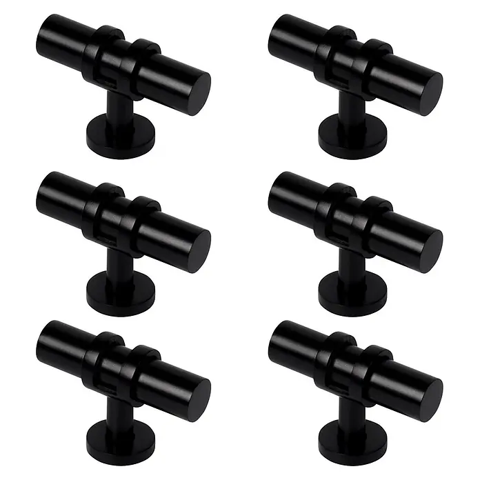 Nesu Tirador para muebles Doble Loop - L x Al: 50 x 34 mm, Negro, 6 ud. - Seis tiradores negros tipo barra en T para armarios y cajones.