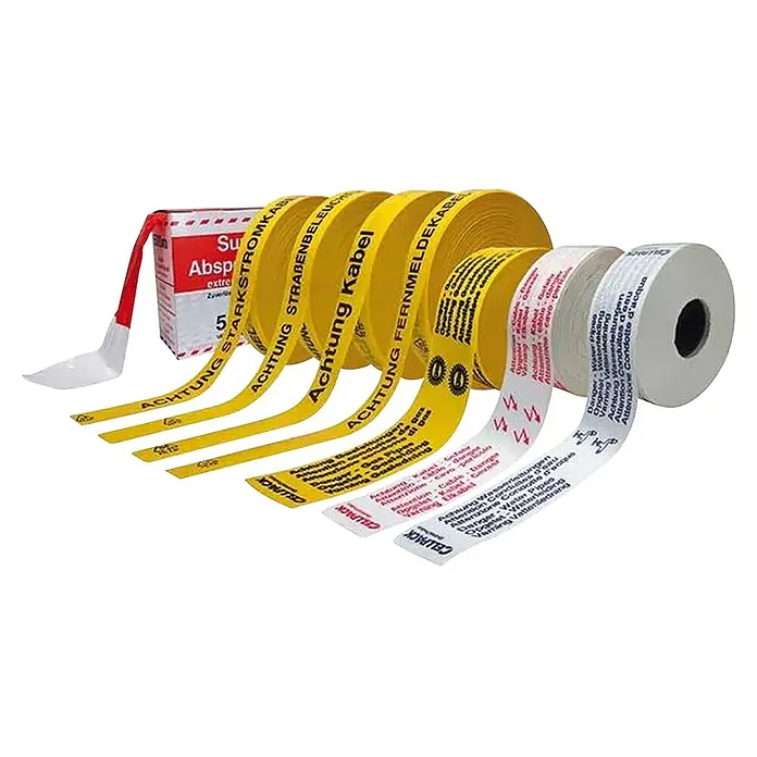 Cellpack Warnband Trassenwarnband "Achtung Kabel"-Aufdruck - L x B: 250 m x 40 mm, Gelb - Diagonale Ansicht