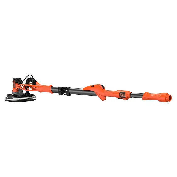 Black+Decker Lijadora de pared y techo BEDW700 - 710 W, Diámetro disco de lija: 225 mm - Lijadora de pared y techo de largo alcance naranja y negra con cabezal de lijado redondo y luces integradas.