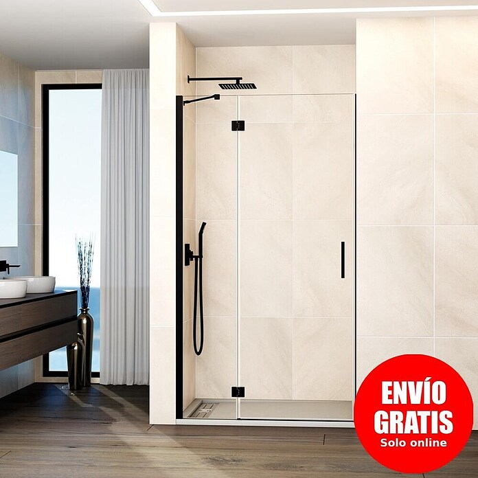 GME Mampara de ducha frontal Glass C (70 x 195 cm, Negro, An x Al: 70 (20/50) x 195 cm) | BAUHAUS