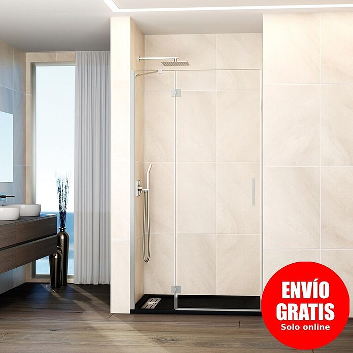 GME Mampara de ducha frontal Glass C (95 x 195 cm, Nickel, An x Al: 95 (30/65) x 195 cm) | BAUHAUS