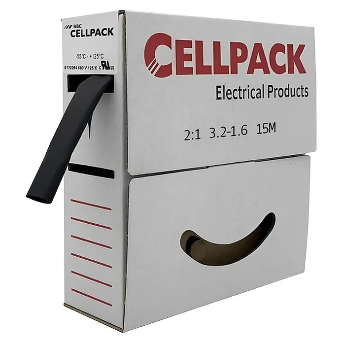 Cellpack Schrumpfschlauch ohne Kleber 3.20 mm 1.60 mm Schrumpfrate:2:1 - Schwarz, 15 mm - Diagonale Ansicht