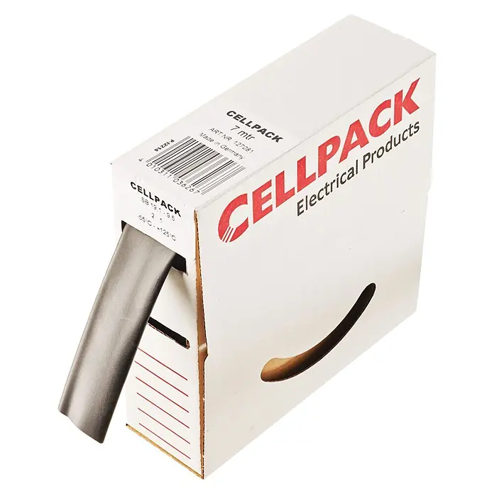 Cellpack Schrumpfschlauch ohne Kleber 19.10 mm 9.50 mm Schrumpfrate:2:1 - Schwarz, 7 m - Diagonale Ansicht