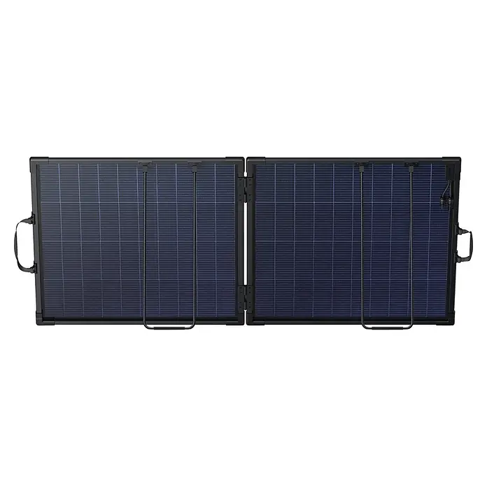 Anker Solix Solarmodul SOLIX PS200 GEN2 - 200 W, L x B x H: 1.377 x 792 x 17 mm - Ein dunkles faltbares Solarpanel mit schwarzem Rahmen, tragbar für effiziente Stromerzeugung.