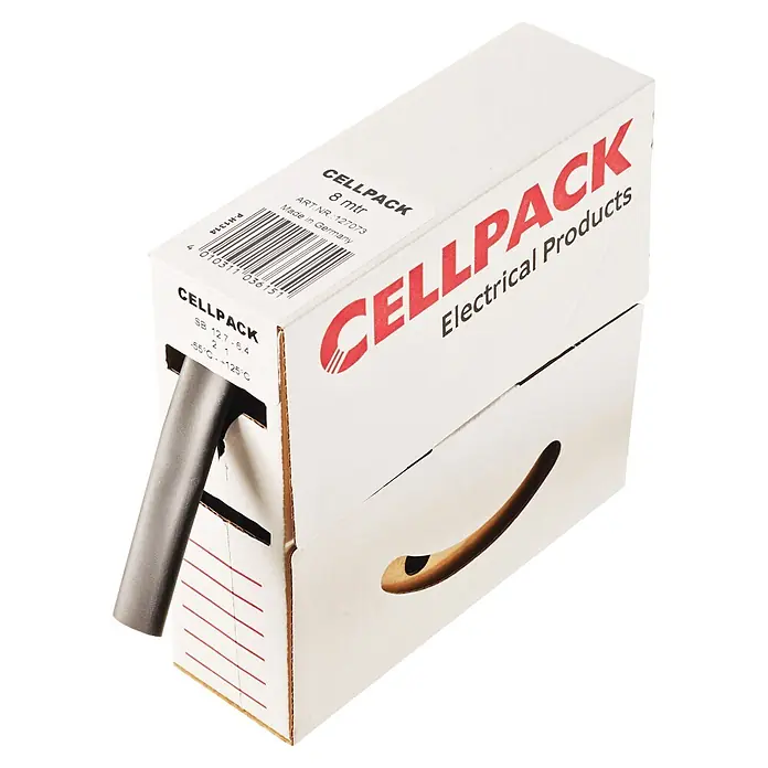Cellpack Schrumpfschlauch ohne Kleber 12.70 mm 6.40 mm Schrumpfrate:2:1 - Schwarz, 8 m - Diagonale Ansicht