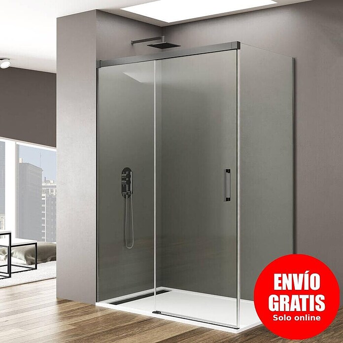 GME Mampara de ducha esquinera Basic (L x An x Al: 75 x 100 x 195 cm, Vidrio transparente, Titan) | BAUHAUS