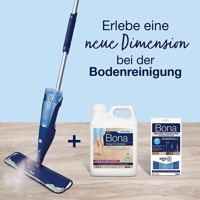 Bona Spray Mop für Holzfußböden (Mikrofaser, 1 x Bona Spray Mop, 1 x Bona Spray Mop Refiller (Kartusche), 1 x Bona Mikrofaser-Reinigungspad)