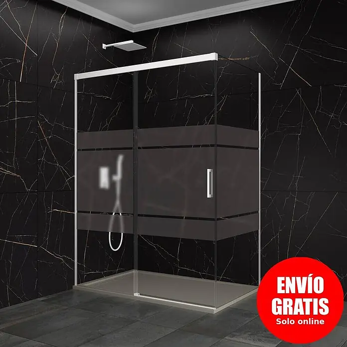 GME Mampara de ducha frontal Basic - L x An x Al: 70 x 160 x 196 cm, Vidrio serigrafiado, Blanco - Mampara de ducha moderna con paneles de vidrio esmerilado, marco blanco y plato de ducha bajo.