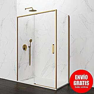 GME Mampara de ducha esquinera Twenty (L x An x Al: 75 x 145 x 195 cm, 72 cm - 145 cm, Vidrio transparente, Oro)
