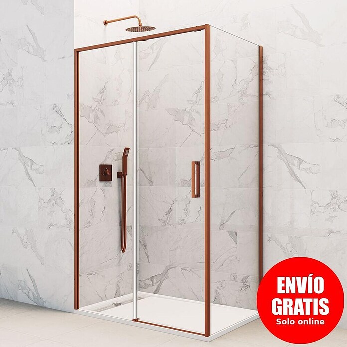 GME Mampara de ducha esquinera Twenty (L x An x Al: 75 x 115 x 195 cm, 72 cm - 115 cm, Vidrio transparente, Cobre) | BAUHAUS
