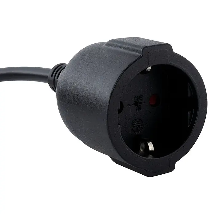 REV Verlängerungskabel Schutzkontakt mit USB-C - 3 m, Schwarz - Schwarze Kunststoff-Schuko-Steckdose mit Kabel, für Verlängerung oder Adapter.