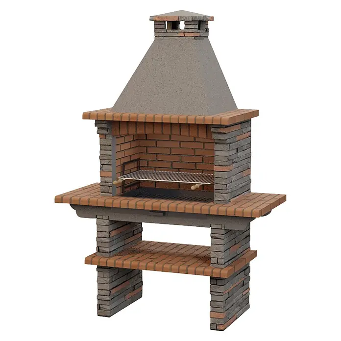 Sotnas Barbacoa de obra Berlim - Gris, An x Pr x Al: 163 x 73 x 234 cm, Superficie parrilla: 78 x 48 cm - Barbacoa de ladrillo y hormigón con chimenea, parrilla y estantes laterales.