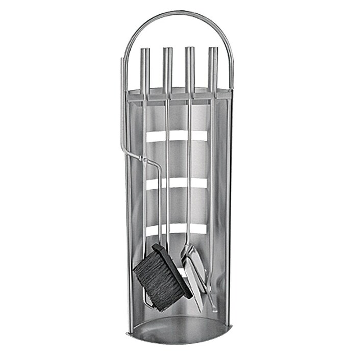 Lienbacher Juego de utensilios para chimenea (4 piezas, Acero inoxidable, Altura: 68 cm)