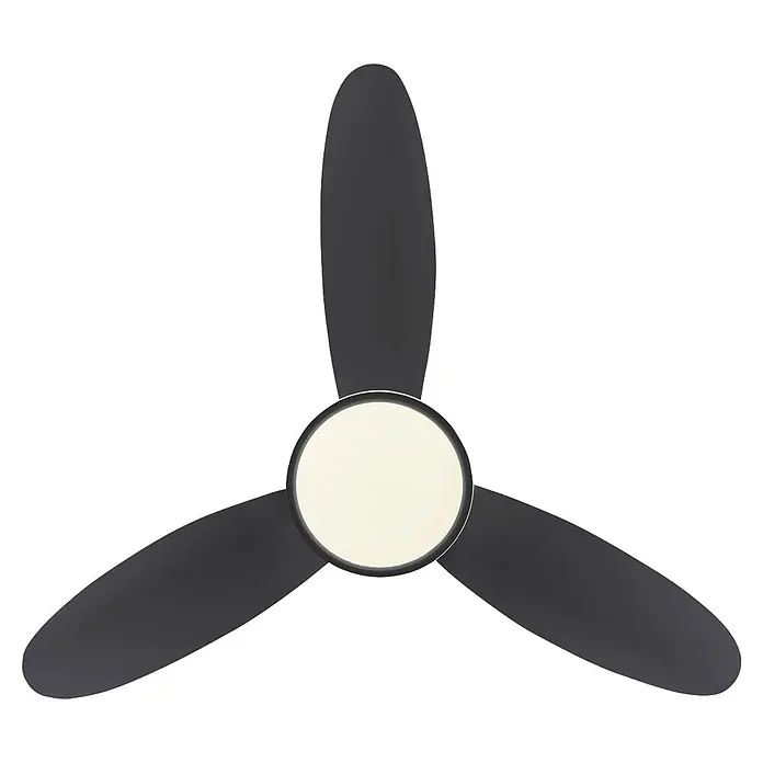 Alemar Ventilador de techo Mahon - Negro, 107 cm - Ventilador de techo de tres aspas gris oscuro con carcasa central redonda de color claro.