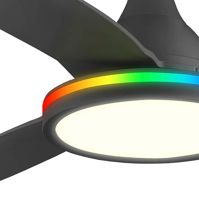 Alemar Ventilador de techo Mahon - Negro, 107 cm - Ventilador de techo gris oscuro con luz blanca integrada y anillo de luz LED RGB personalizable.