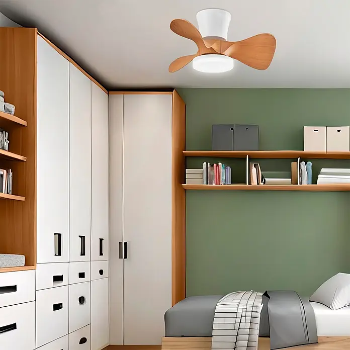 Alemar Ventilador de techo Siux - Blanco/Madera, 56 cm, 30 W - Ventilador de techo moderno blanco y madera con luz integrada, que proporciona circulación de aire.