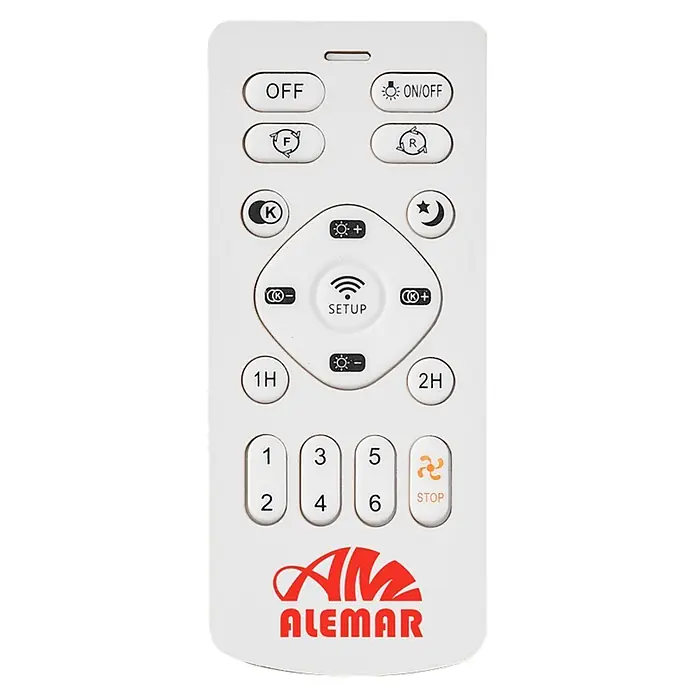 Alemar Ventilador de techo Siux - Blanco, 56 cm, 30 W - Mando a distancia blanco para luz y ventilador, con botones de encendido/apagado, brillo, temperatura de color, velocidad, dirección y temporizador.