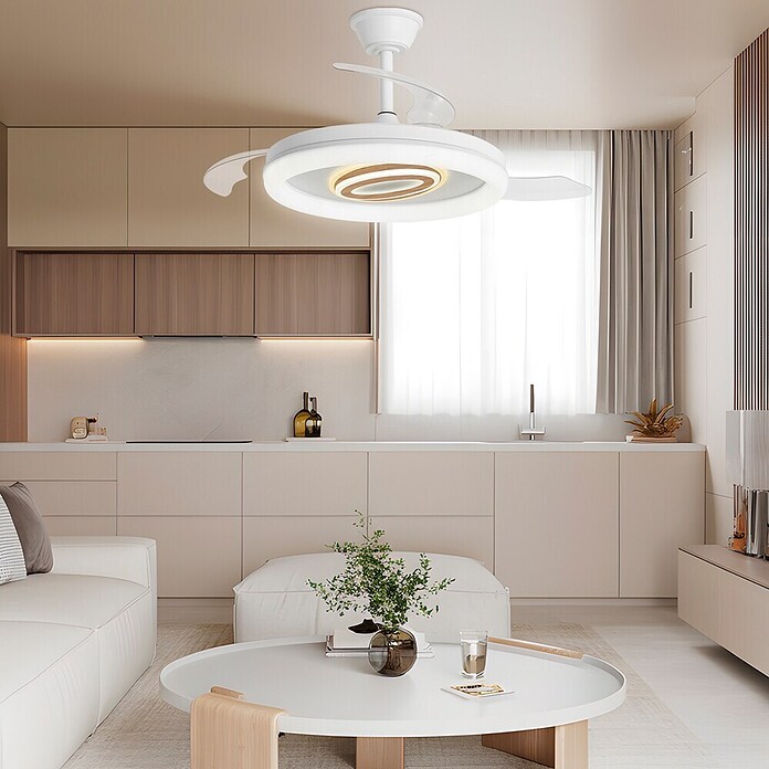 Alemar Ventilador de techo Bribon (Blanco/Madera, 48 cm - 106 mm, 30 W - 68 W, Blanco frío) | BAUHAUS