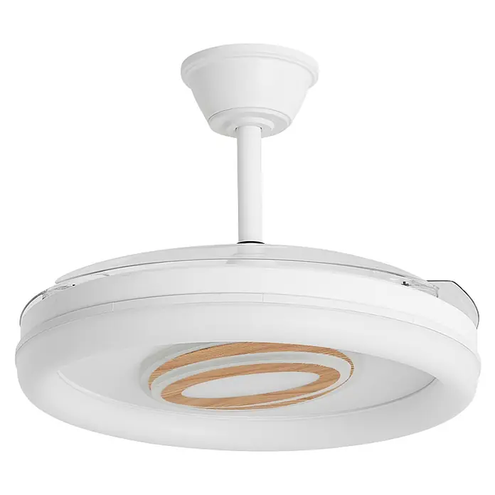 Alemar Ventilador de techo Bribon - Blanco/Madera, 48 cm, 30 W - 68 W, Blanco frío - Ventilador de techo blanco con aspas retráctiles y luz integrada con detalle de madera.