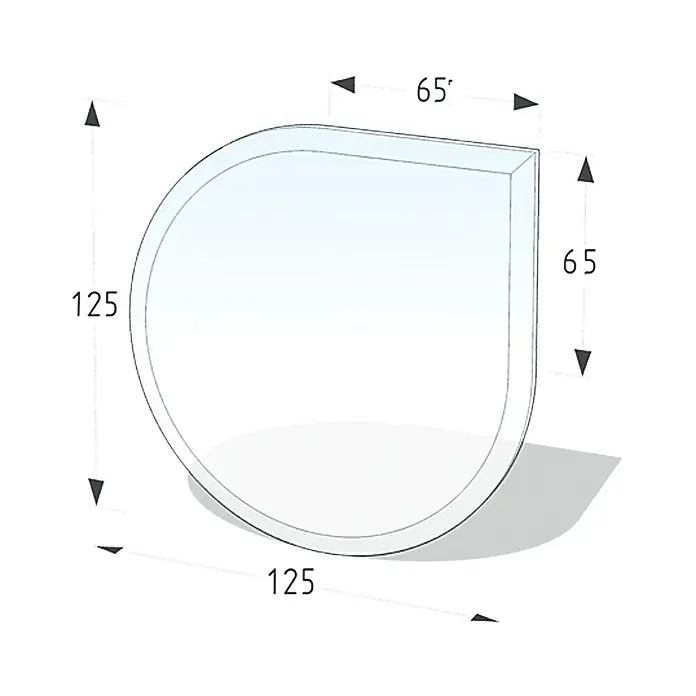 Lienbacher Glasbodenplatte - 125 x 125 cm, Tropfen - Illustration einer Duschwanne mit den Maßen 125 x 125 x 65 cm.