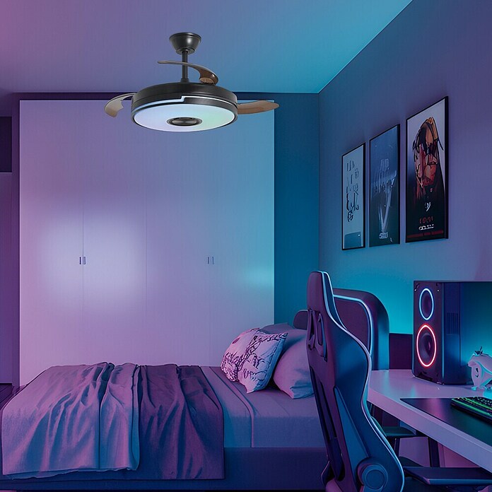 Alemar Ventilador de techo Auron (Negro, 107 mm, 30 W, RGB) | BAUHAUS