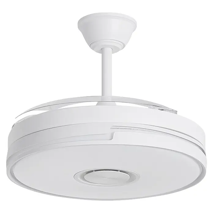 Alemar Ventilador de techo Auron - Blanco, 107 mm, 30 W, RGB - Ventilador de techo blanco con luz LED integrada y aspas retráctiles, diseñado para espacios modernos.