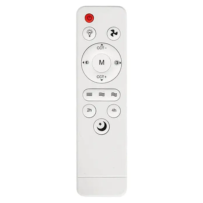 Alemar Ventilador de techo Nino - Blanco, 40 mm, 2 W - 10 W - Mando a distancia de plástico blanco para luz y ventilador, con botones de encendido, luz, ventilador, CCT, brillo y temporizadores.