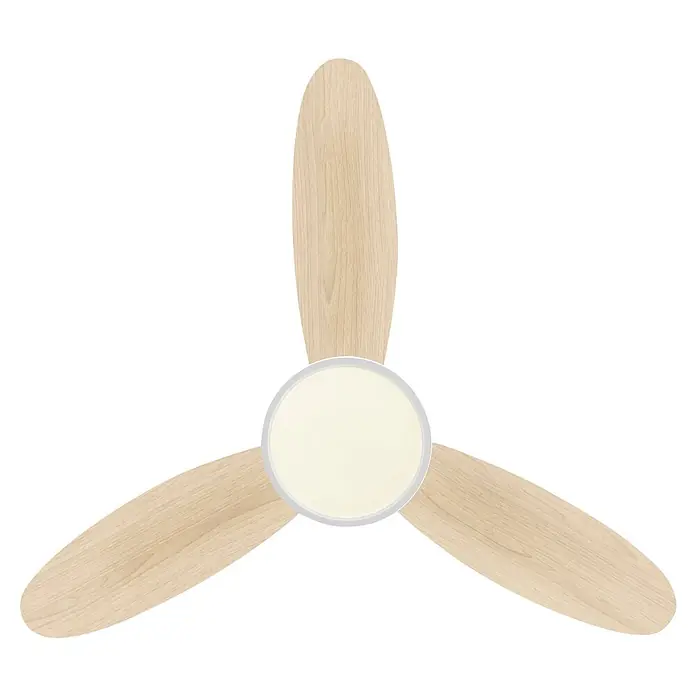 Alemar Ventilador de techo Mahon - Blanco/Madera, 107 cm - Ventilador de techo de tres aspas de madera clara y una lámpara central color crema.