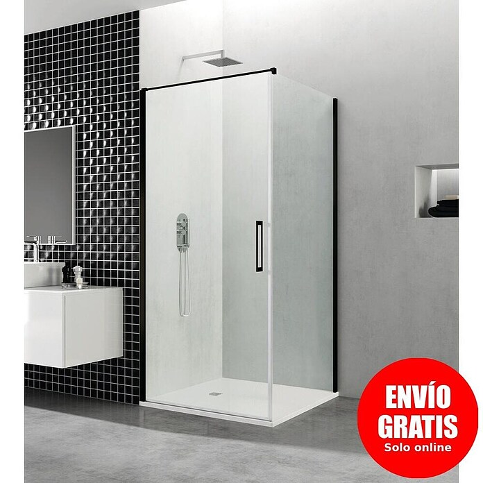 GME Mampara de ducha esquinera Open Combi A (L x An x Al: 70 x 50 x 195 cm, Negro, Espesor de vidrio: 6 mm) | BAUHAUS