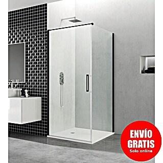 GME Mampara de ducha esquinera Open Combi A (L x An x Al: 70 x 50 x 195 cm, Negro, Espesor de vidrio: 6 mm)